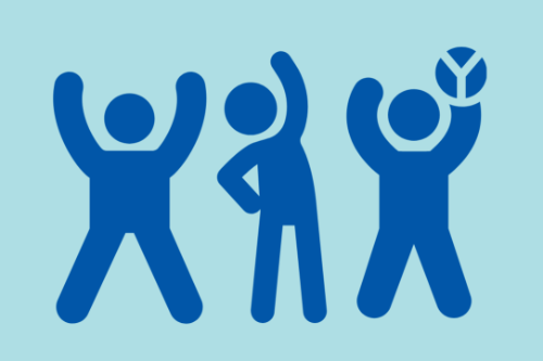 Drie poppetjes in beweging illustratie