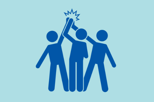 illustratie van 3 poppetjes die een high five geven